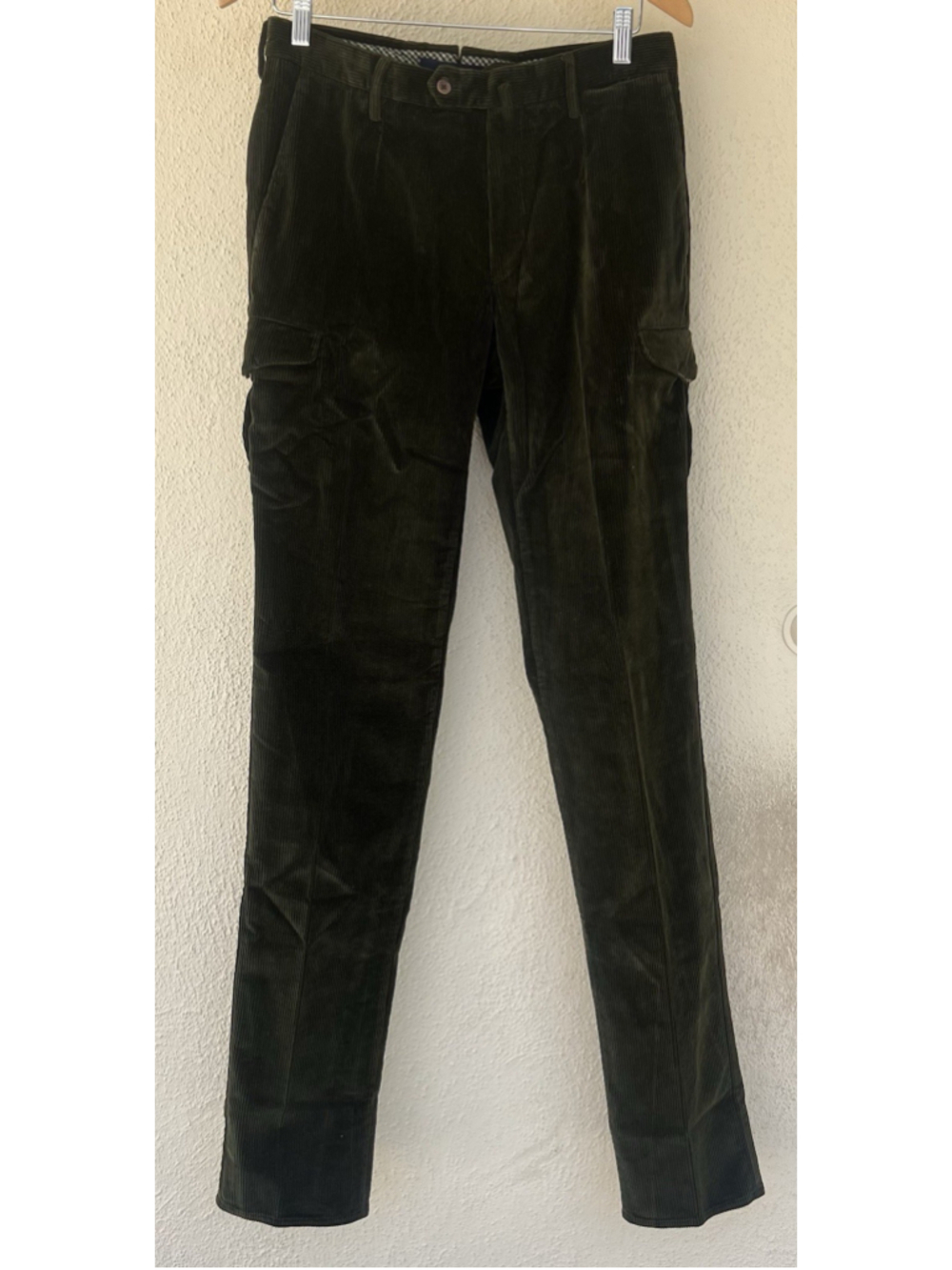 INCOTEX Green Cargo Dress Pants Cotton Corduroy Tapered Fit Flat Front 30 EU 46